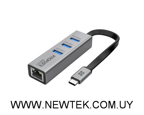 Adaptador PROMATE GigaHub-C USB-C a 3 USB LAN 1000Mbps