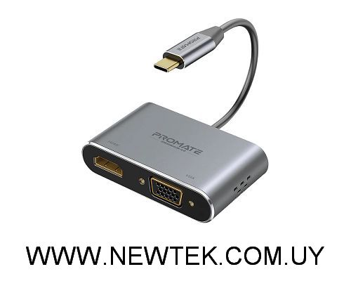 Adaptador PROMATE MediaHub-C2 USB-C a VGA HDMI 4K