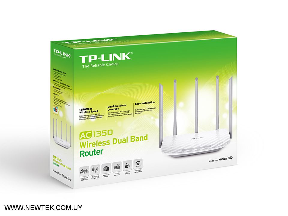 Router Inalambrico TP-Link AC1350 Archer C60 Doble Banda 5.0GHz Cinco Antenas 86