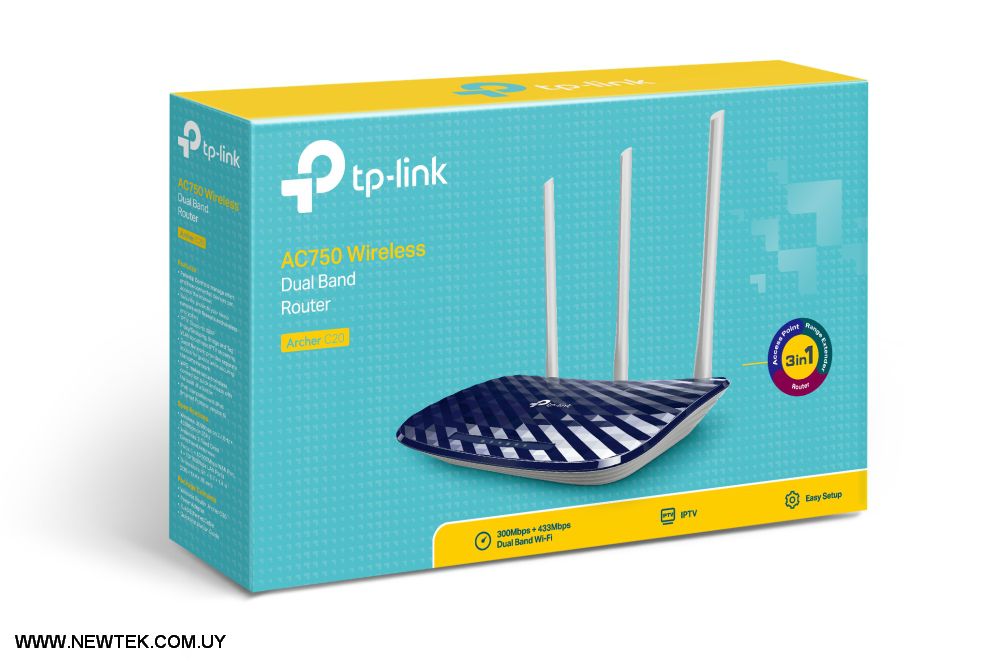 Router Inalambrico TP-Link Archer C20 AC750 733Mbps Dual-Band 2.4GHz y 5GHz
