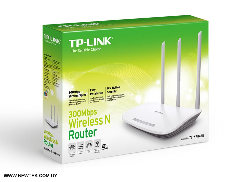 Router Inalambrico TP-Link TL-WR845N 2.4Ghz 300Mbps 3 Antenas DHCP 4 Puertos red
