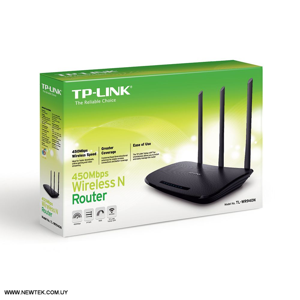 Router Inalambrico TP-Link TL-WR940N 2.4Ghz 450Mbps 3 Antenas 4 Puerto RJ45 5dBi