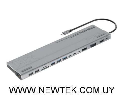 Adaptador PROMATE BaseLink-Pro USB-C a USB USB-C HDMI SD VGA AUX DP LAN 1000Mbps
